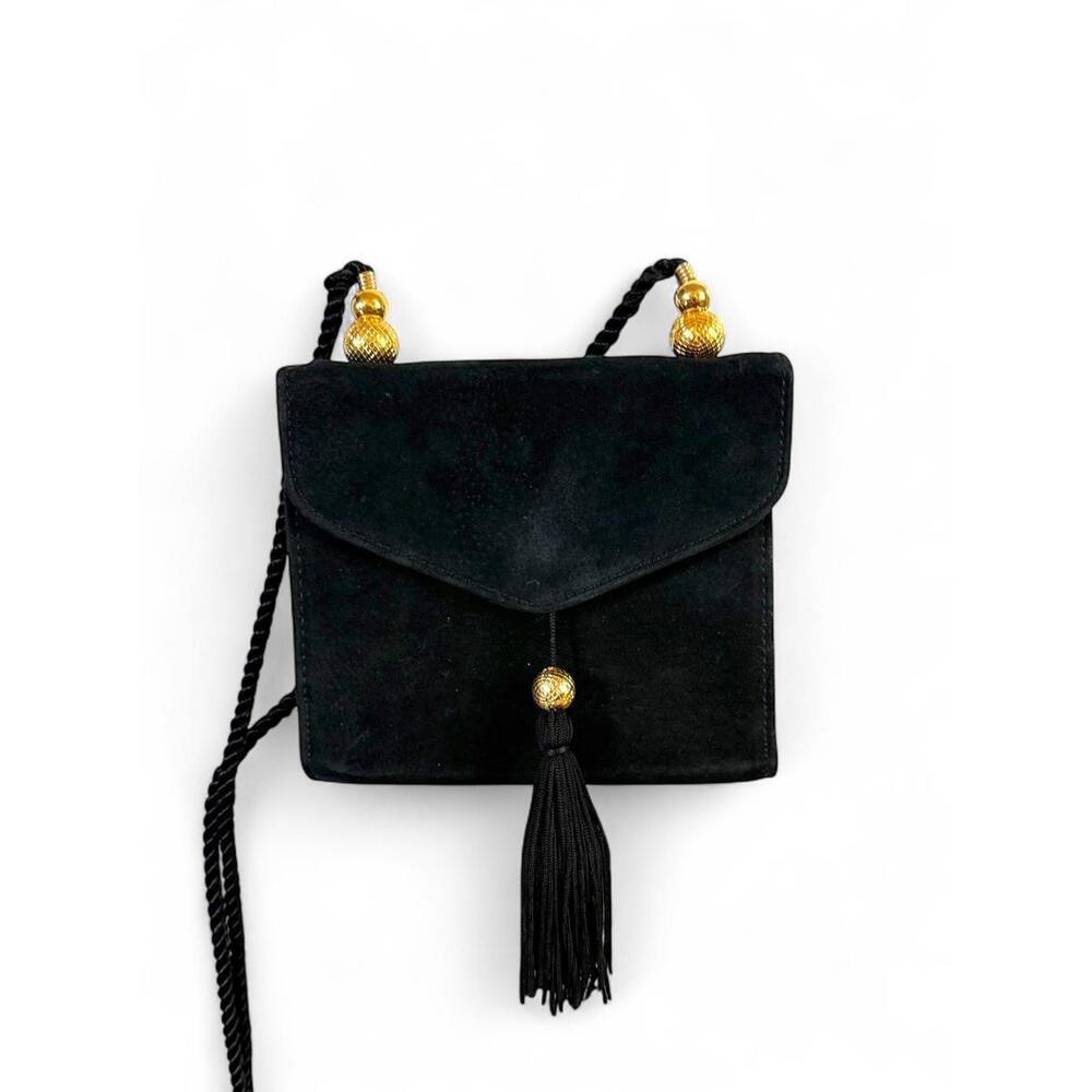 Vtg Mary Kay Cosmetics Black Suede Crossbody w/ Tassel
